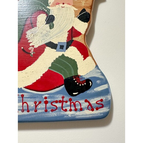 Vintage Handmade Wooden Santa Sign Christmas Hand Painted Kitschy Wood Signed - Picture 5 of 7